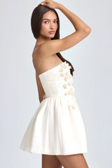 Bandeau Floral-Appliqué Corset Mini Dress in Ivory