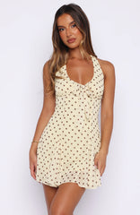 Can Count On Me Halter Mini Dress Lemon/Chocolate Polka Dot