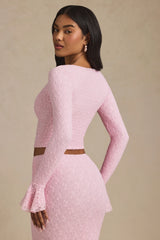 Ruffle Long-Sleeve Lace Top in Soft Pink