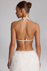 Faux Fur Triangle Bralette in White