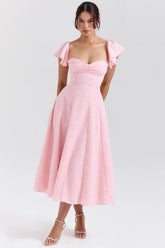 Emma Pink Floral Jacquard Midi Dress