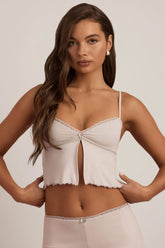 Lace-Trim Babydoll Pyjama Top in Cloud Grey