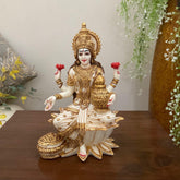Novrla 7 Inches Goddess Lakshmi Marble Dust & Resin Idol - Laxmi Statue Figurine