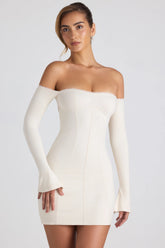 Modal Off-Shoulder Lace-Trim Mini Dress in Ivory