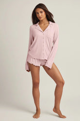 Modal Long-Sleeve Pyjama Top in Baby Pink