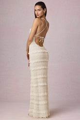Ruffled Backless Halterneck Maxi Dress in Ivory