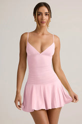 Modal Ruched A-Line Mini Dress in Baby Pink