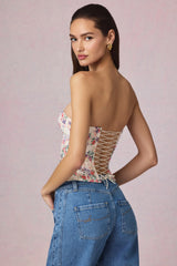 Lace-Up Corset Top in Primrose Floral Print