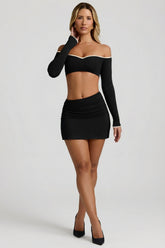 Modal Asymmetric-Waist Mini Skirt in Black