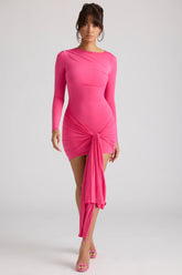Long Sleeve Draped Mini Dress in Magenta