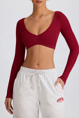 Ribbed Modal Long-Sleeve Crop Top in Burgundy