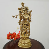 Novrla 20 Inches Lord Krishna Brass Idol - Krishna Statue For Home - Decorative Figurine