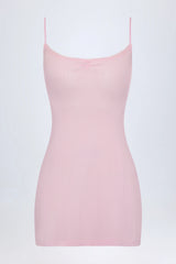Pointelle Ruched A-Line Mini Dress in Baby Pink