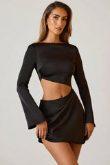 Asymmetric Cut-Out A-Line Mini Dress in Black