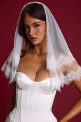 Lace-Trim Veil in White