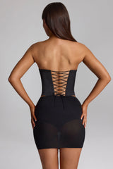 Curved Lace-Up Corset Top in Black