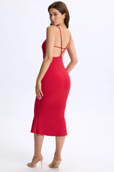 Modal Plunge Open-Back Midaxi Dress in Cherry Red