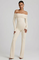 Modal Off-Shoulder Ruched Jumpsuit in Ivory