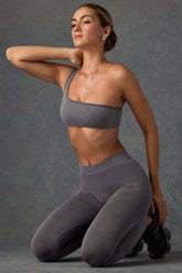 One-Shoulder Sports Bra in Washed Charcoal