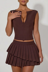 Open-Front Crop Top in Chocolate Brown