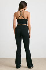 Chunky Knit Foldover Kick Flare Trousers in Black