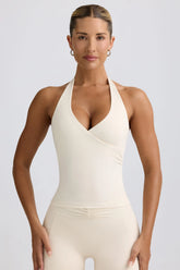 Halterneck Open-Back Tank Top in Ivory Marl