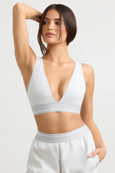 Stretch Cotton Jersey Plunge-Neck Crop Top in Grey Marl