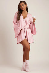 Embellished Wrap-Over Robe in Baby Pink