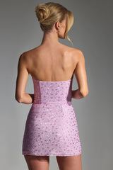 Embellished Strapless Corset Mini Dress in Peony Pink