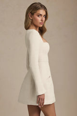 Sweetheart-Neck Structured Mini Dress in Ivory