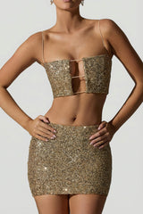 Embellished Mid-Rise Mini Skirt in Gold
