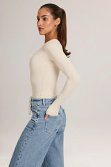 Modal Plunge Long-Sleeve Bodysuit in Ivory