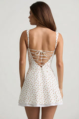 Lace-Up Cotton-Poplin Mini Dress in Rose Print