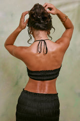 Shirred Halter Neck Crop Top in Black