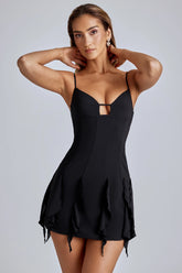 Ruffle A-Line Mini Dress in Black