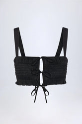 Ruffled Tie-Front Crop Top in Black