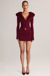 Knit Mid-Rise Mini Skirt in Wine