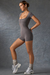 Scoop-Neck Unitard in Washed Charcoal