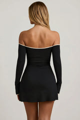 Modal Off-Shoulder A-Line Mini Dress in Black