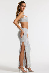 Embellished Mid Rise Gown Skirt in Silver