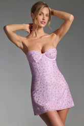 Embellished Strapless Corset Mini Dress in Peony Pink