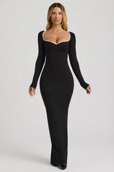 Modal Contrast-Trim Maxi Dress in Black