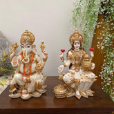 Novrla 7 Inches Lakshmi Ganesha Marble Dust & Resin Idol - Hindu God Statue - Decorative Murti
