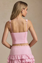 Plunge-Neck Scalloped Corset Top in Soft Pink