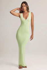 Modal Button-Detail Maxi Dress in Sage Green