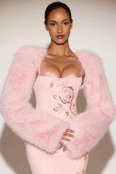 Faux Fur Tie-up Sleeves in Pink