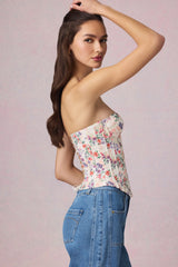 Lace-Up Corset Top in Primrose Floral Print