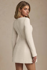 Sweetheart-Neck Structured Mini Dress in Ivory