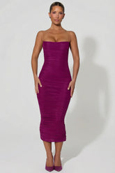 Ruched Backless Bodycon Midaxi Dress in Plum