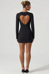 Cut-Out Heart-Detail Bodycon Mini Dress in Black